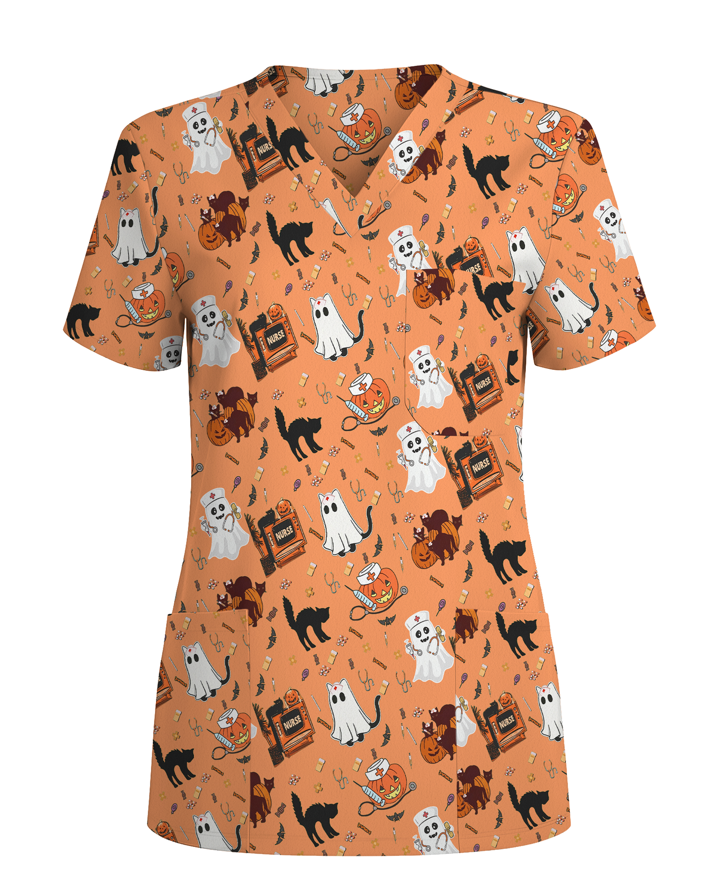 Cute Halloween Ghost Nurse Medical Scrub Top