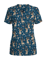 Christmas Reindeer Holiday Nursing Scrub Top