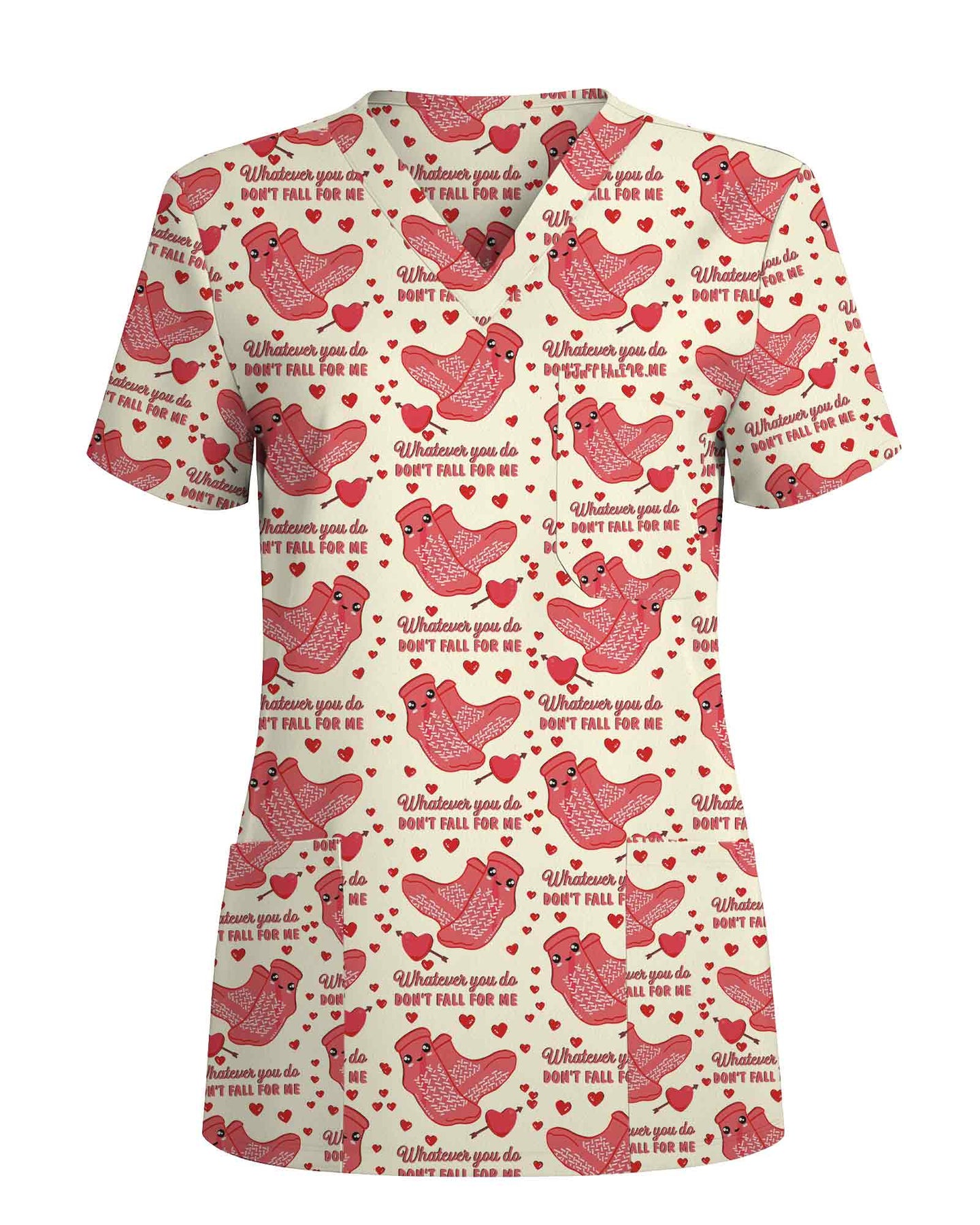 Whatever You Do Don't Fall For Me Valentine Medical Scrub Top