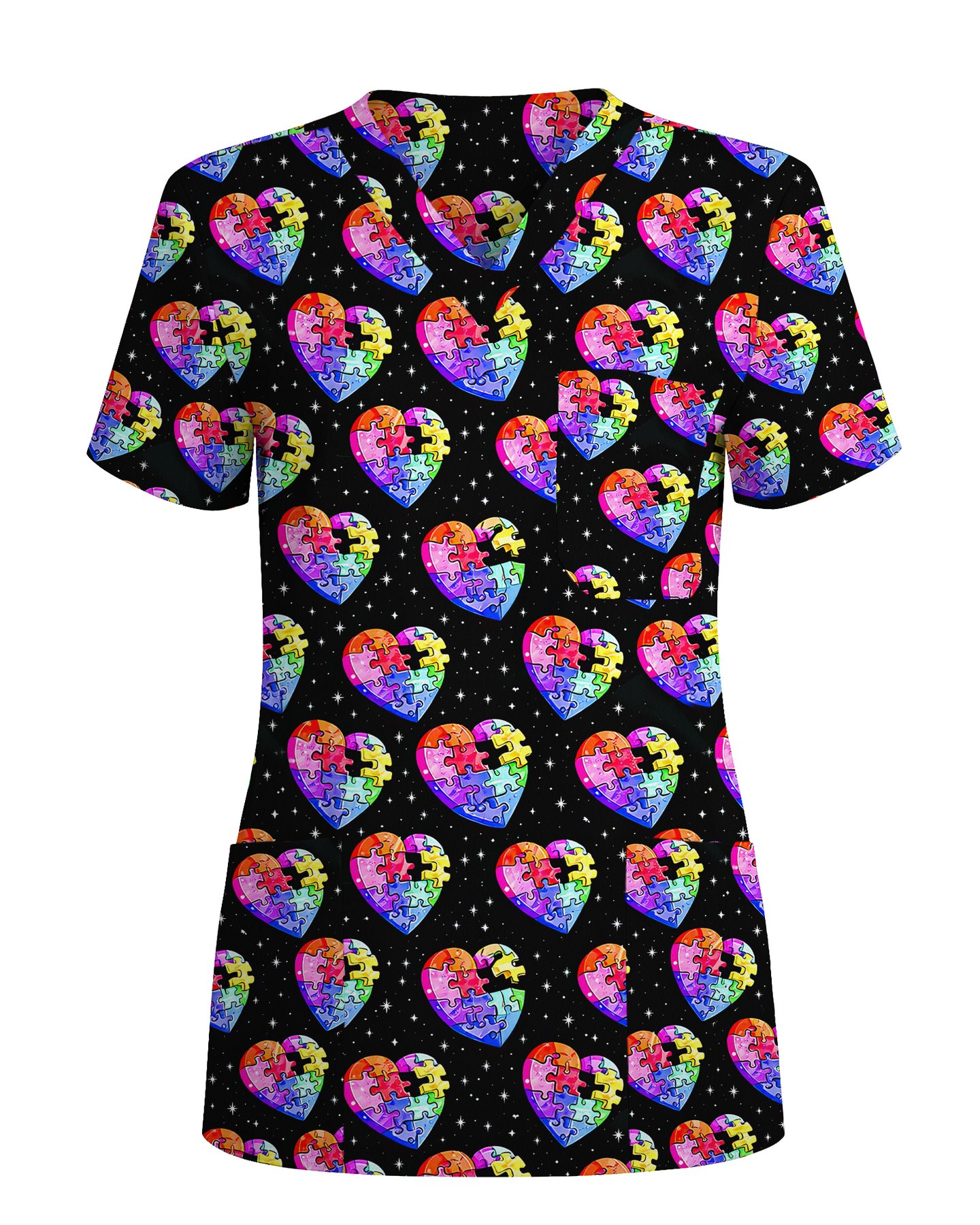 Autism Awareness Rainbow Puzzle Heart Nurse Scrub Top