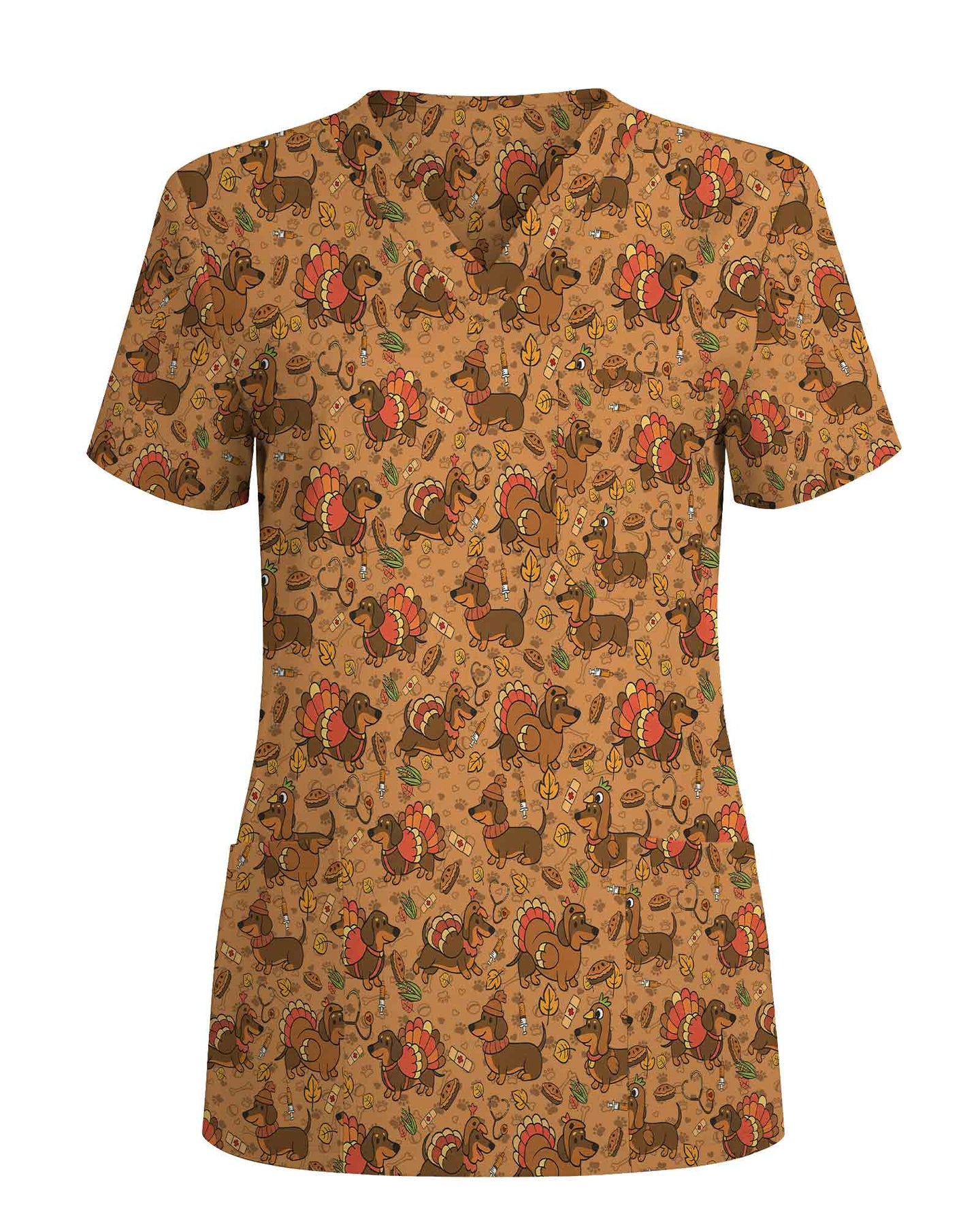 Funny Thanksgiving Dachshund Scrub Top