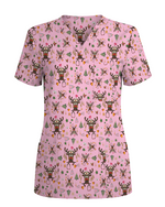 Funny Reindeer Nurse Christmas Scrub Top