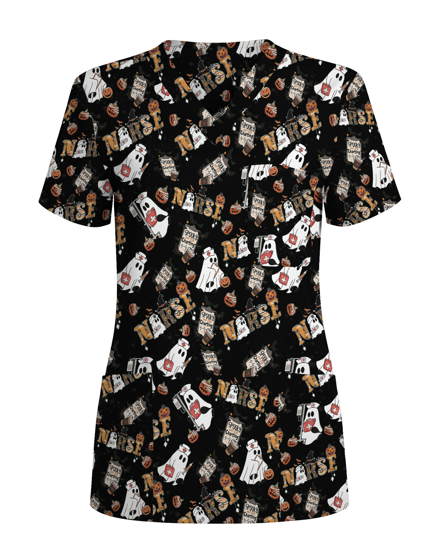 Funny Cute Halloween Ghost Medical Scrub Top
