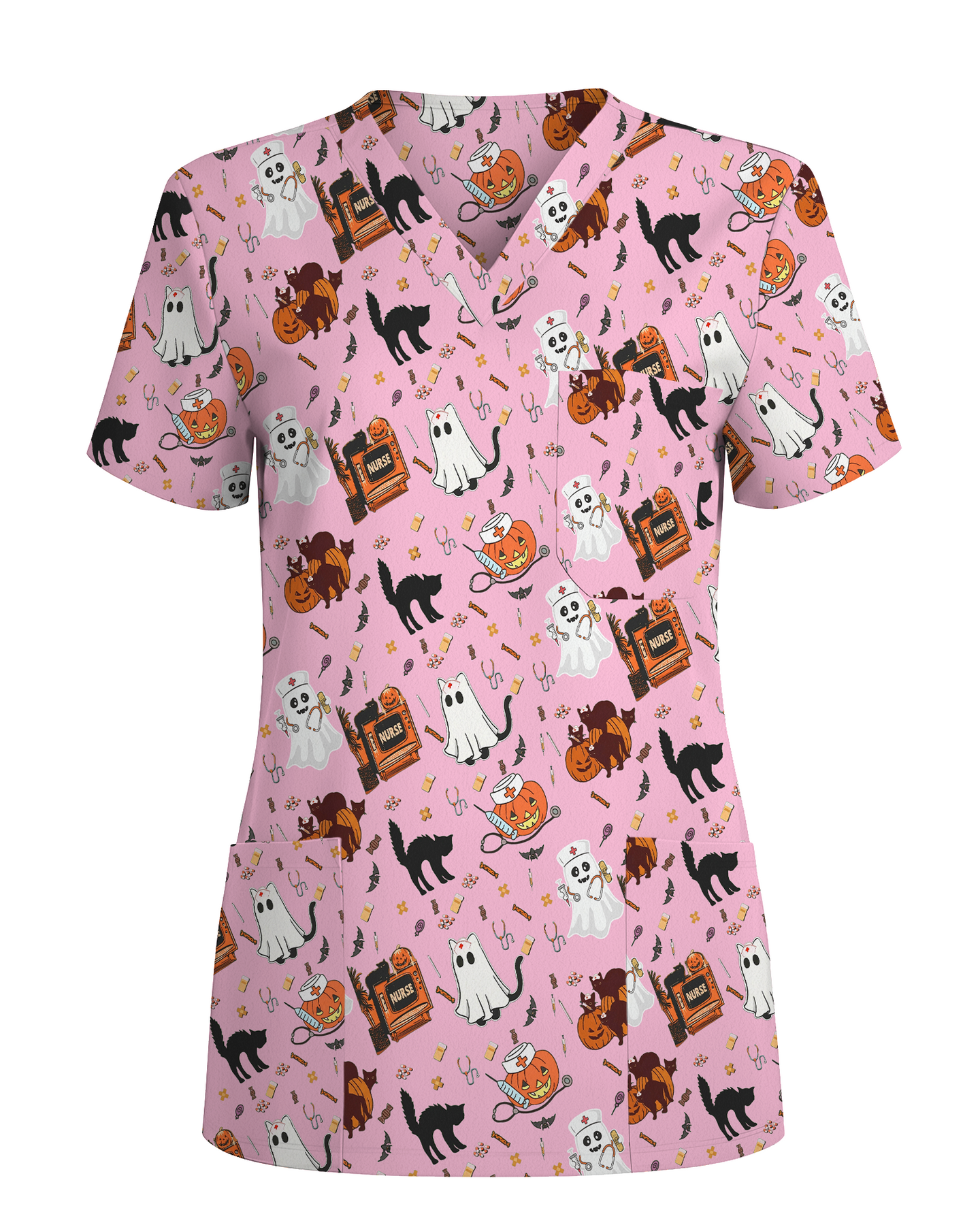 Cute Halloween Ghost Nurse Medical Scrub Top