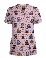 Retro Pixel Horror Movie Monsters Nursing Scrub Top