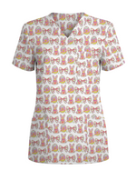 Pastel Easter Bunny & Bows Cute Nurse Scrub Top