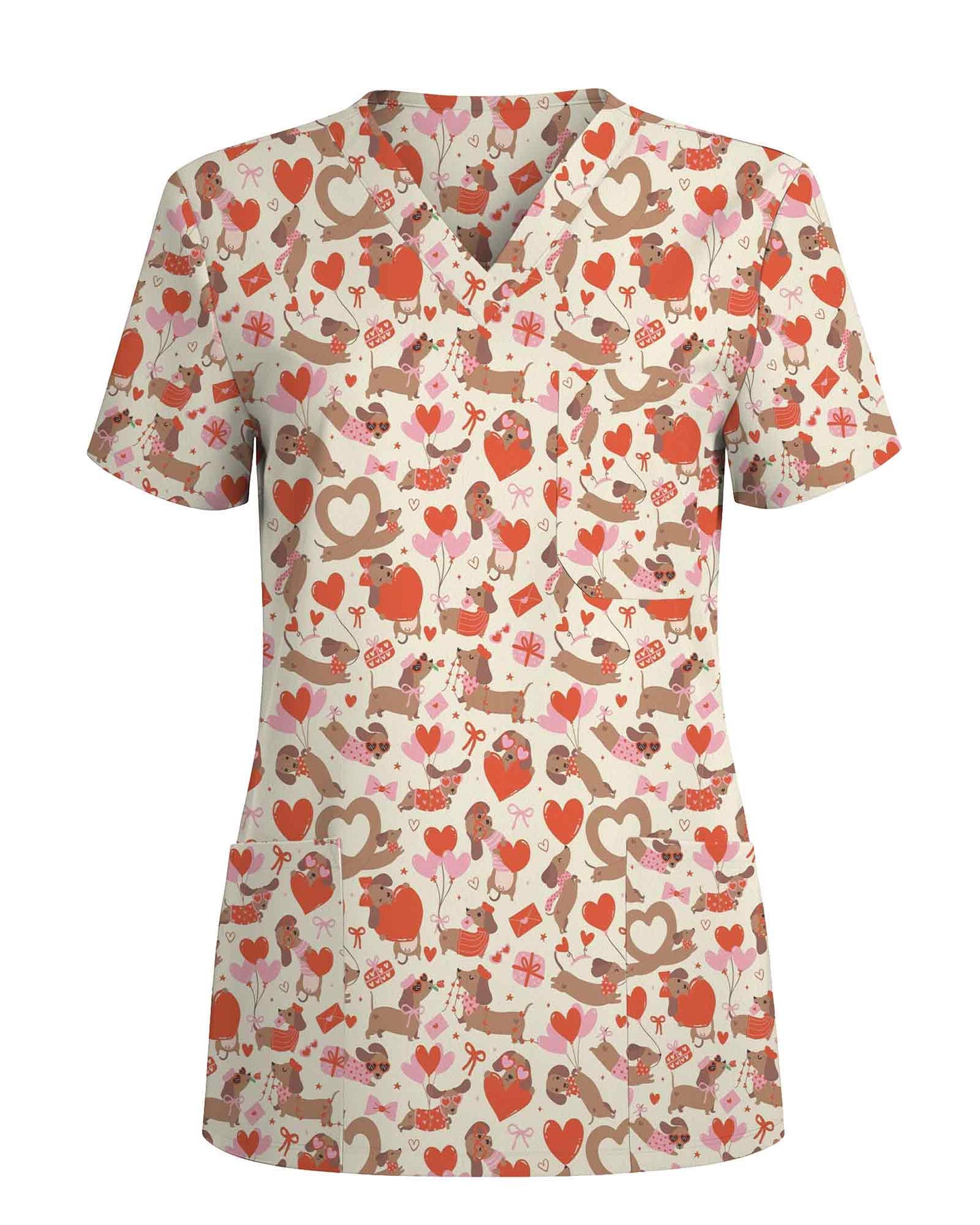 Sweet Dachshund Valentine Heart Scrub Top