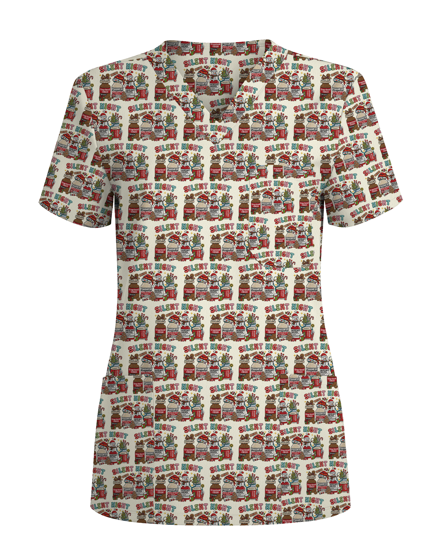 Funny Silent Night Medical Christmas Scrub Top