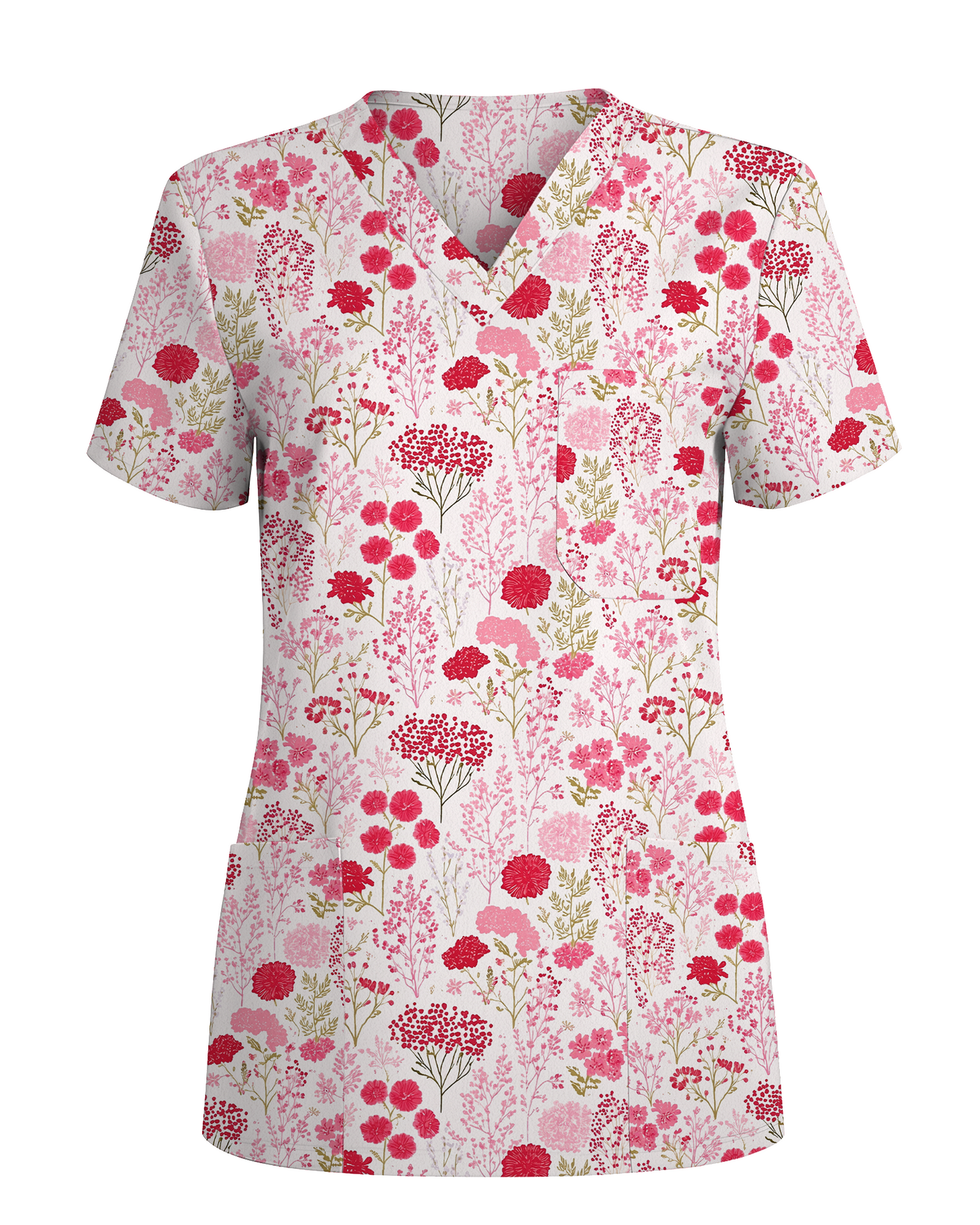 Elegant Pink Roses Diamond Medical Scrub Top