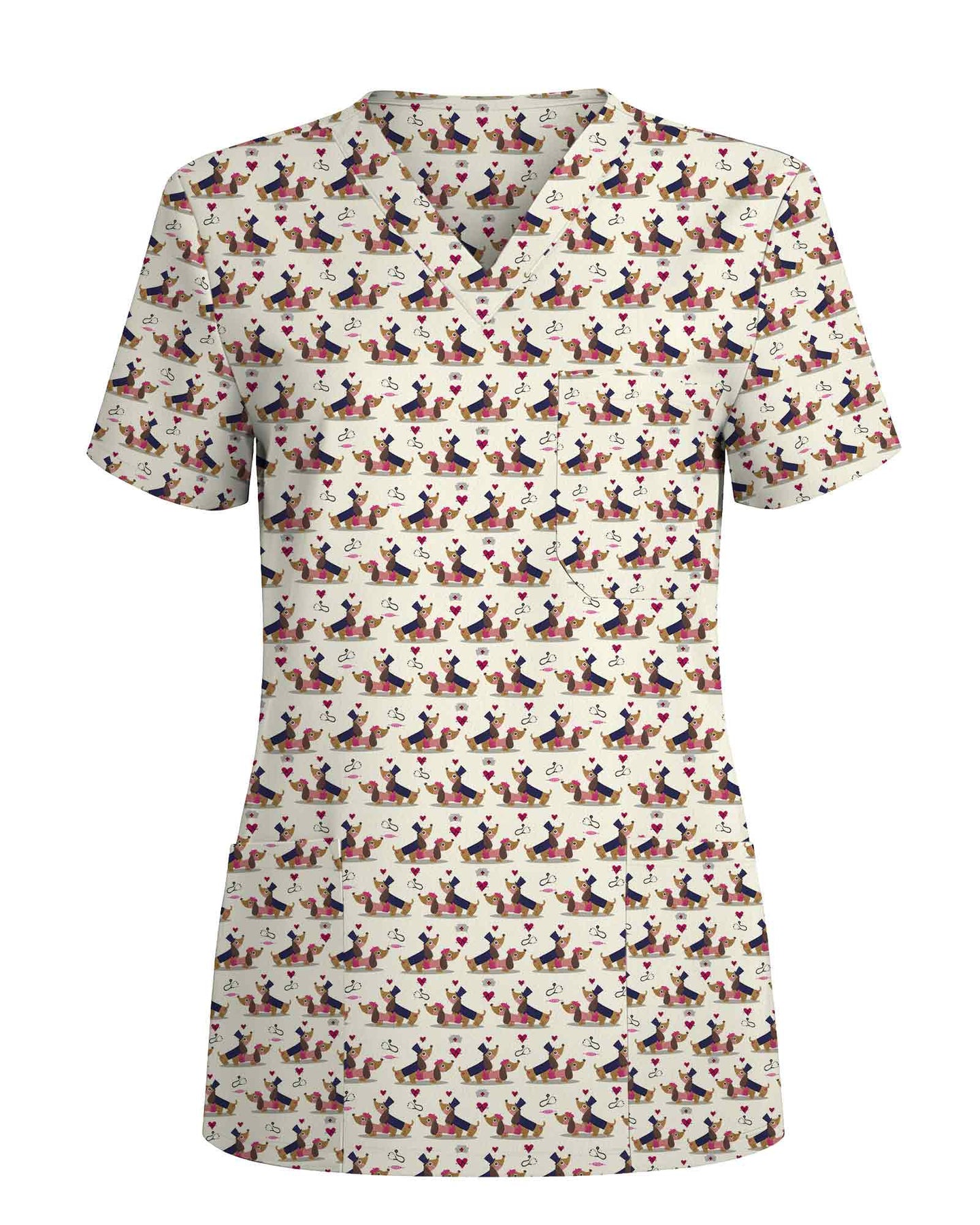 Cute Valentine Dachshund Scrub Top