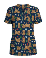 Cute Gingerbread Cat Christmas Medical Nurse Scrub Top
