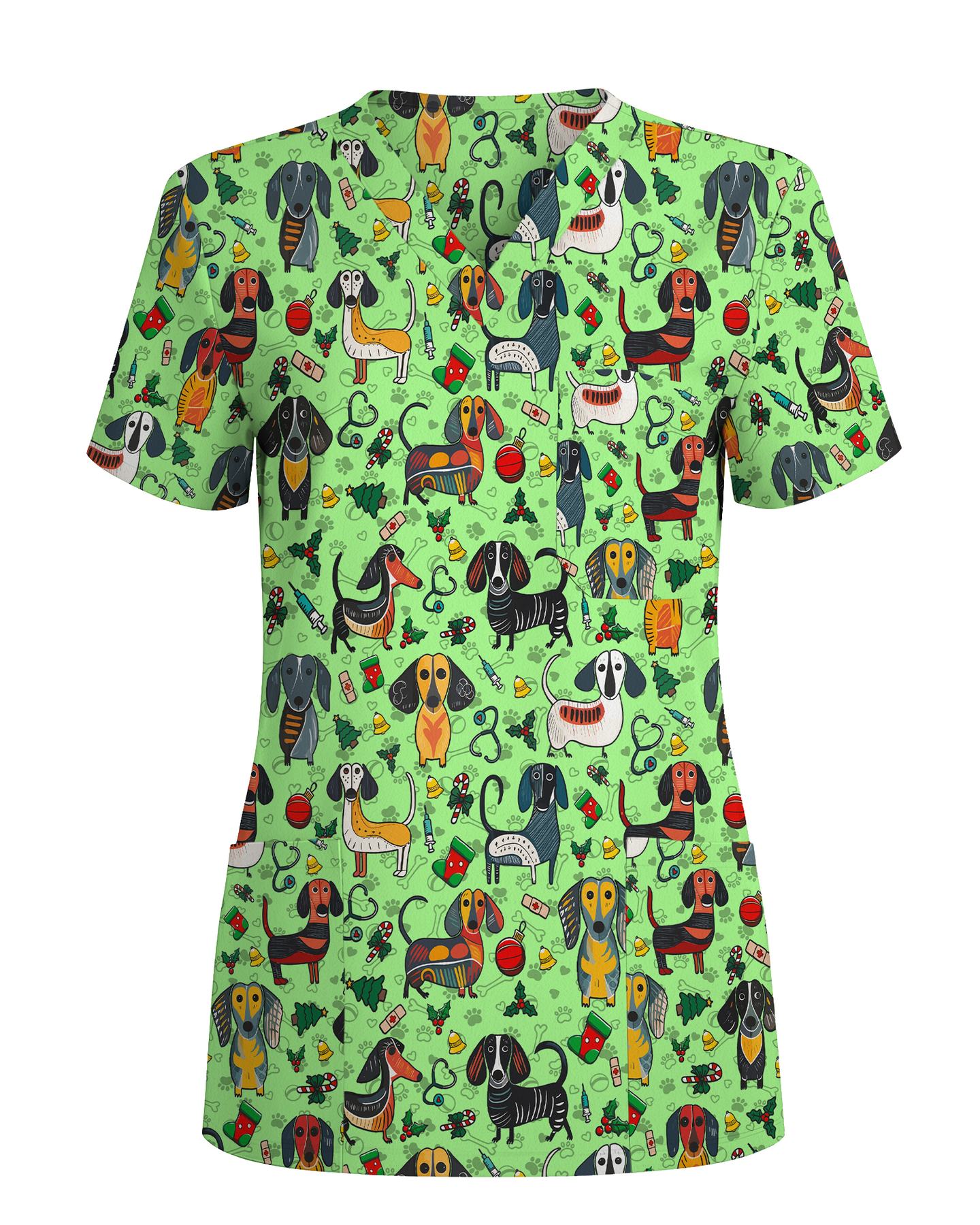 Dachshund Christmas Holiday Nursing Scrub Top