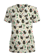 Cute Black Cat Christmas Medical Scrub Top