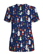 Cute Christmas Rudolph & Santa Medical Scrub Top