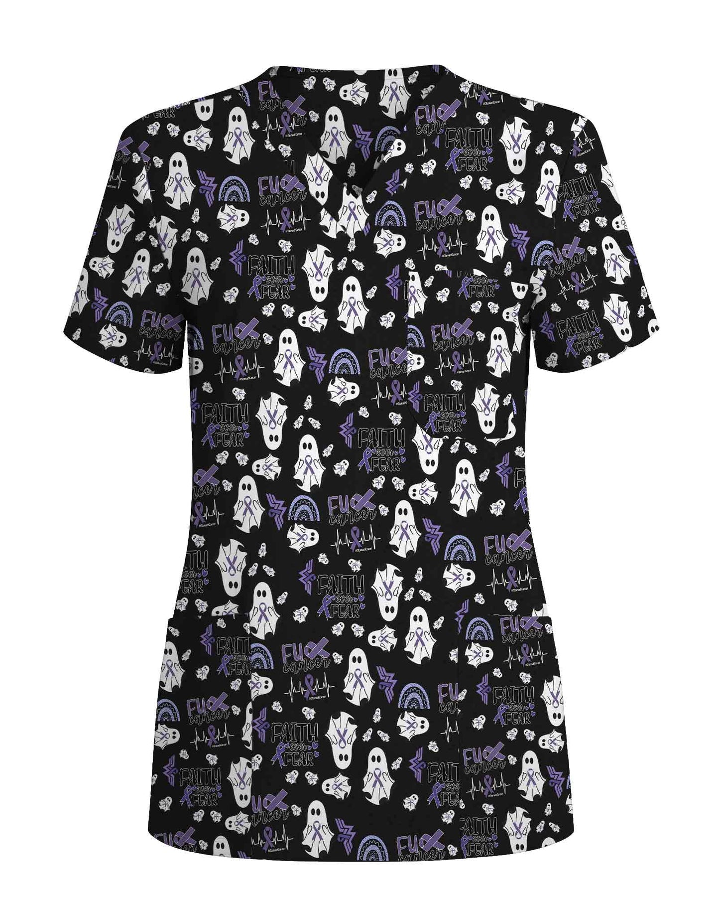 Faith Over Fear Purple Ribbon Cancer Awareness Scrub Top