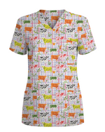 Moo-d For Spring Colorful Cow Nurse Scrub Top