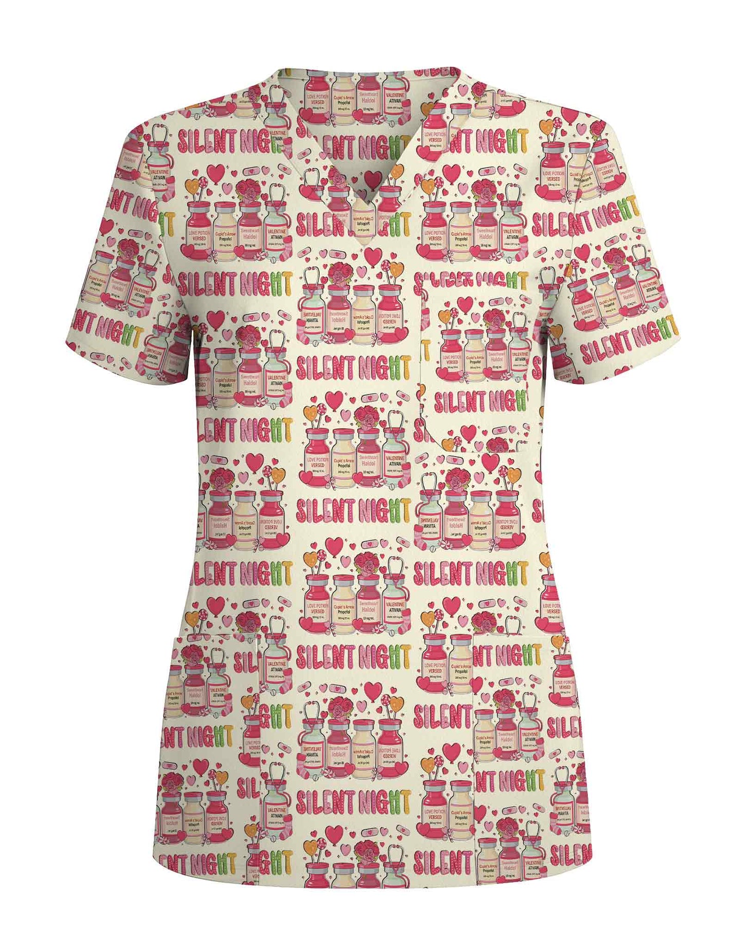 Funny Silent Night Valentine Nurse Scrub Top