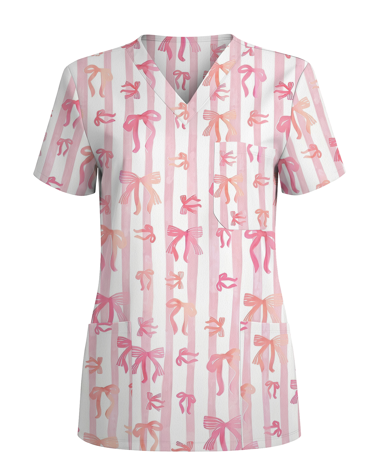 Pink Coquette Ribbon Bow Nurse Scrub Top