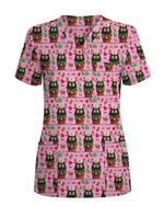 Cute Christmas Black Cat Nursing Scrub Top