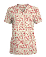 Lovely Red Nurse Doodle Art Scrub Top