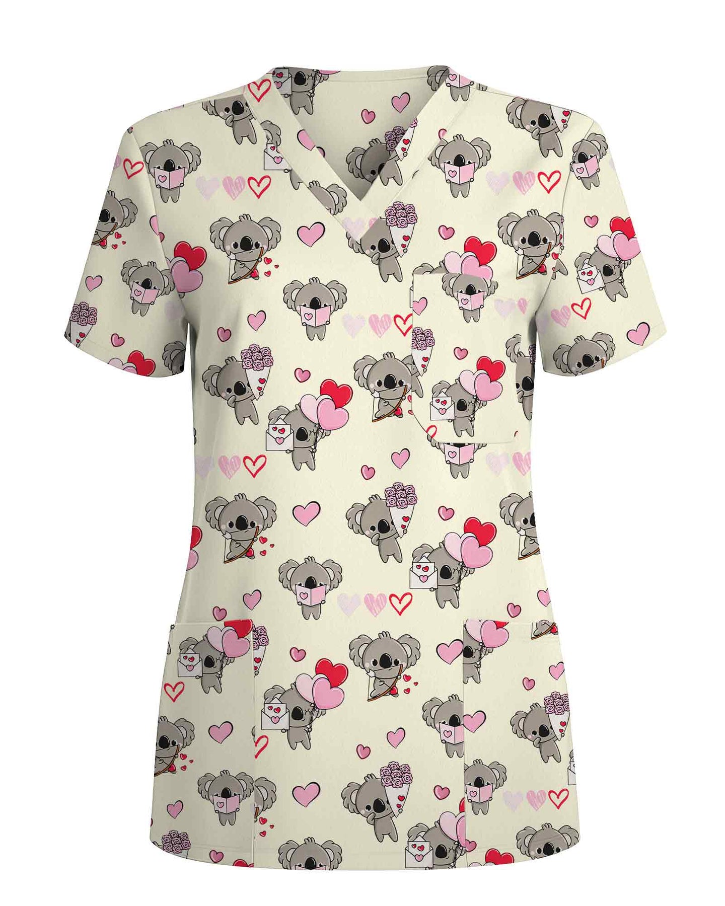 Cupid Koala Valentine Heart Medical Scrub Top