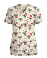 Cupid Koala Valentine Heart Medical Scrub Top