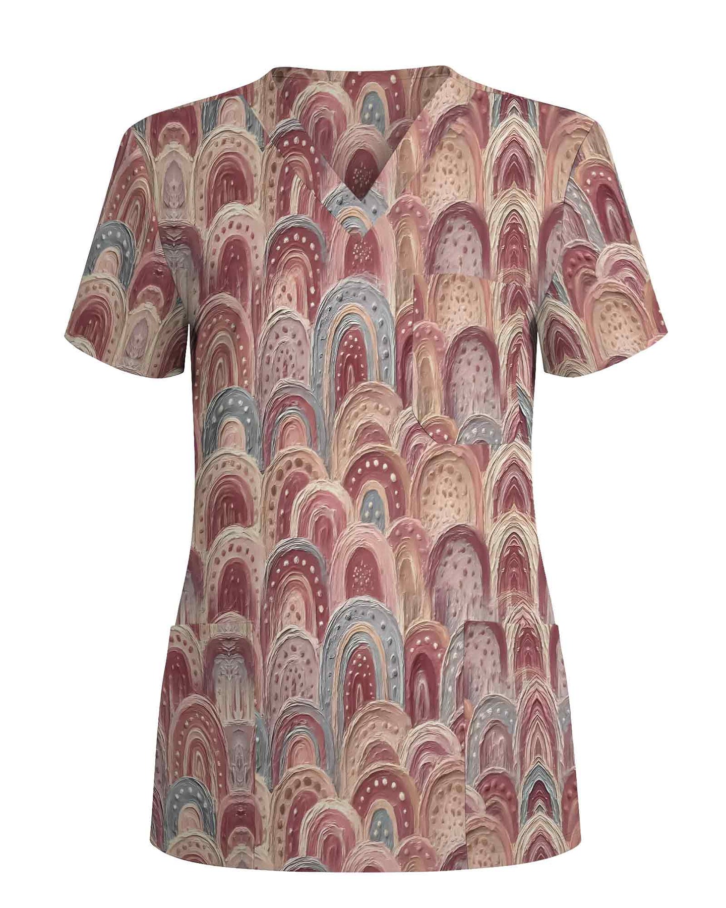 Earthy Pastel Boho Rainbow Nursing Scrub Top