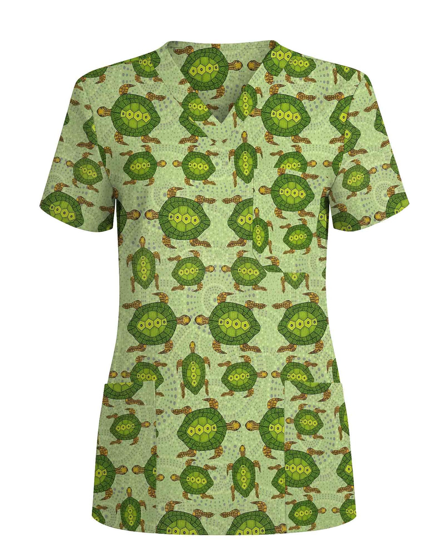 Green Sea Turtle Dot Art Medical Scrub Top