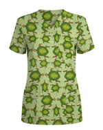 Green Sea Turtle Dot Art Medical Scrub Top