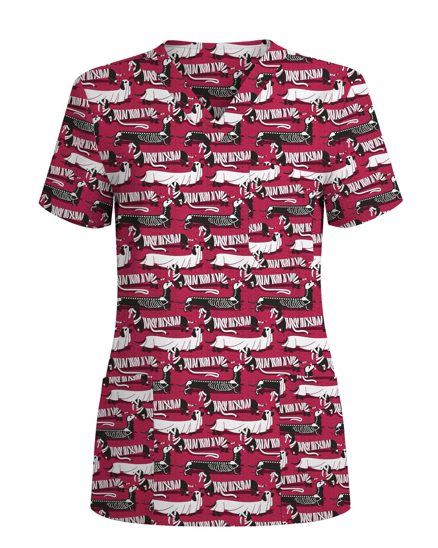 Adorable Mummy Wiener Dog Medical Scrub Top