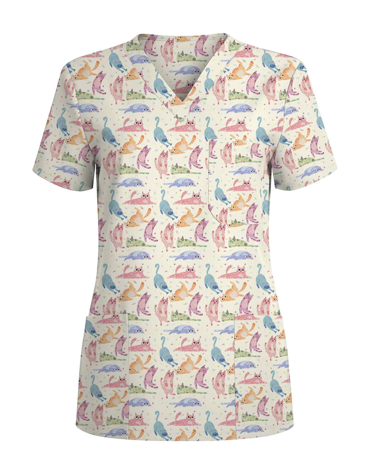 Cute Colorful Cats Medical Scrub Top