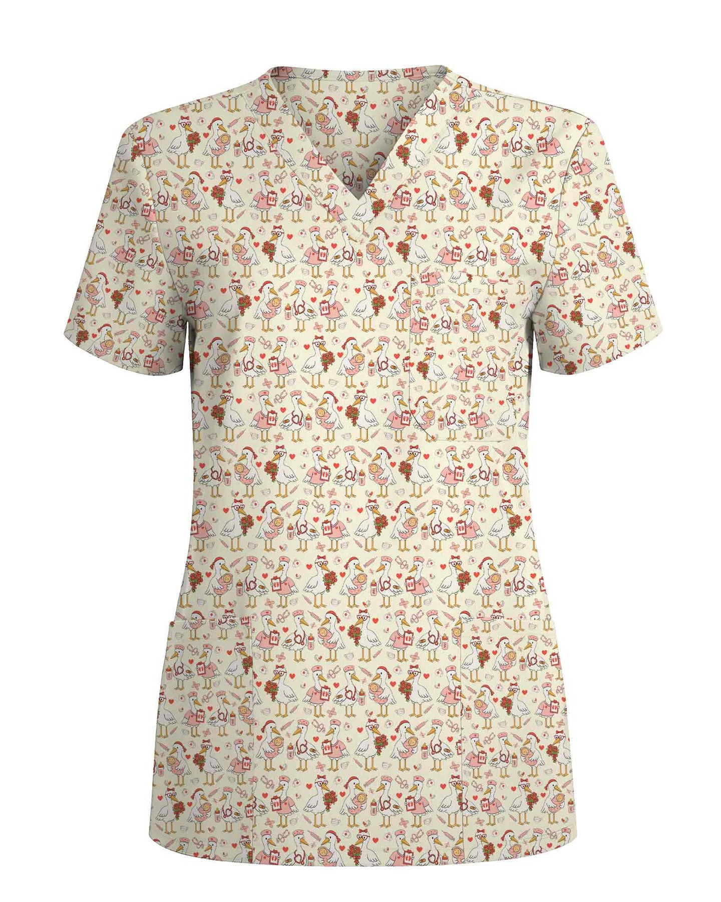 Cute Stork Nurse Valentine Scrub Top
