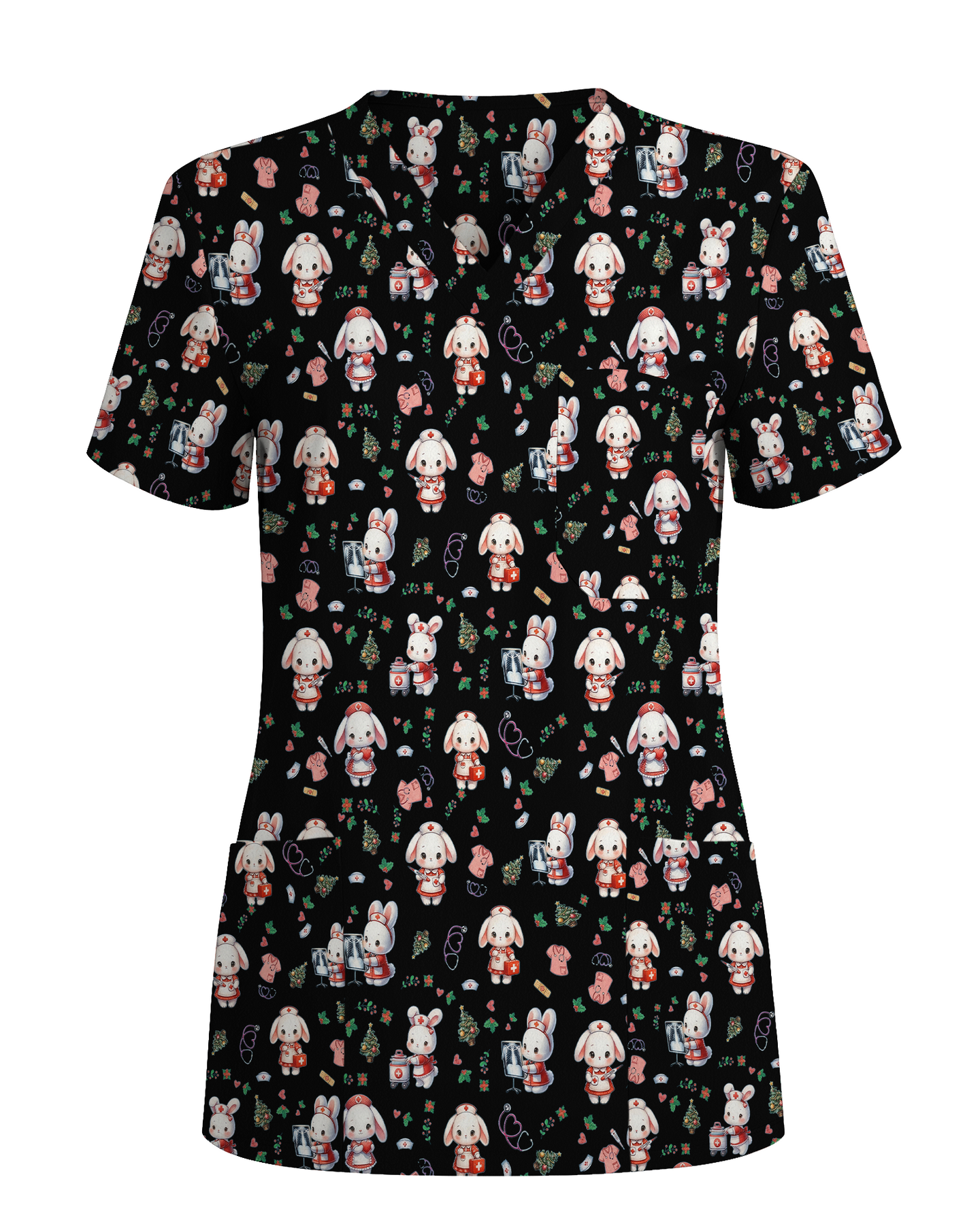 Cute Christmas Bunny Medical Scrub Top