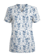 Blue Toile De Jouy Angel Dog Scrub Top