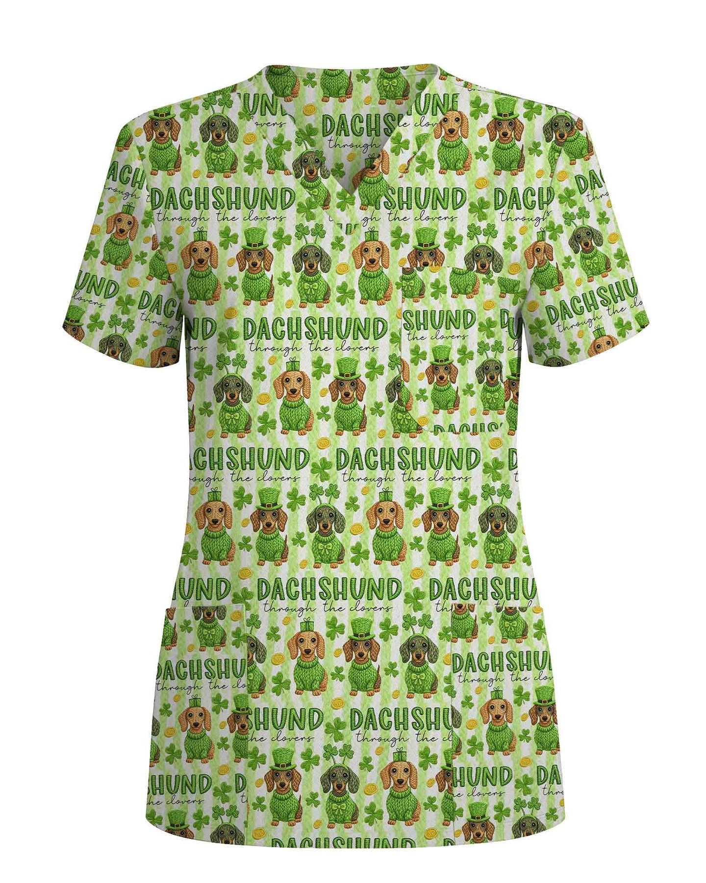 Green Lucky Dachshund  Scrub Top