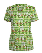 Green Lucky Dachshund  Scrub Top