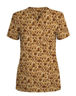Brown Cute Dog Pill Capsule Scrub Top