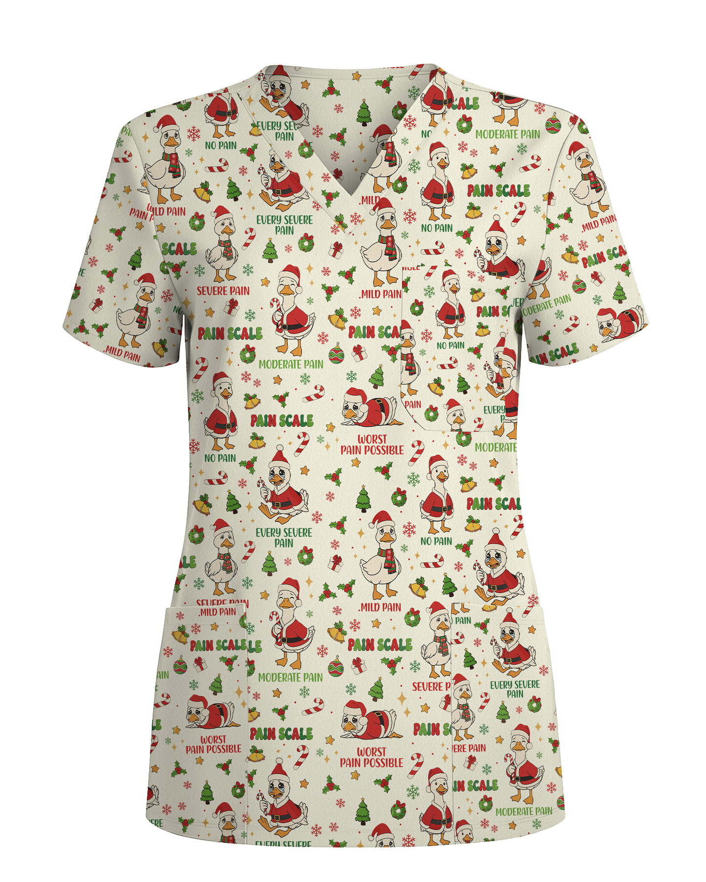 Funny Christmas Goose Pain Scale Nursing Scrub Top