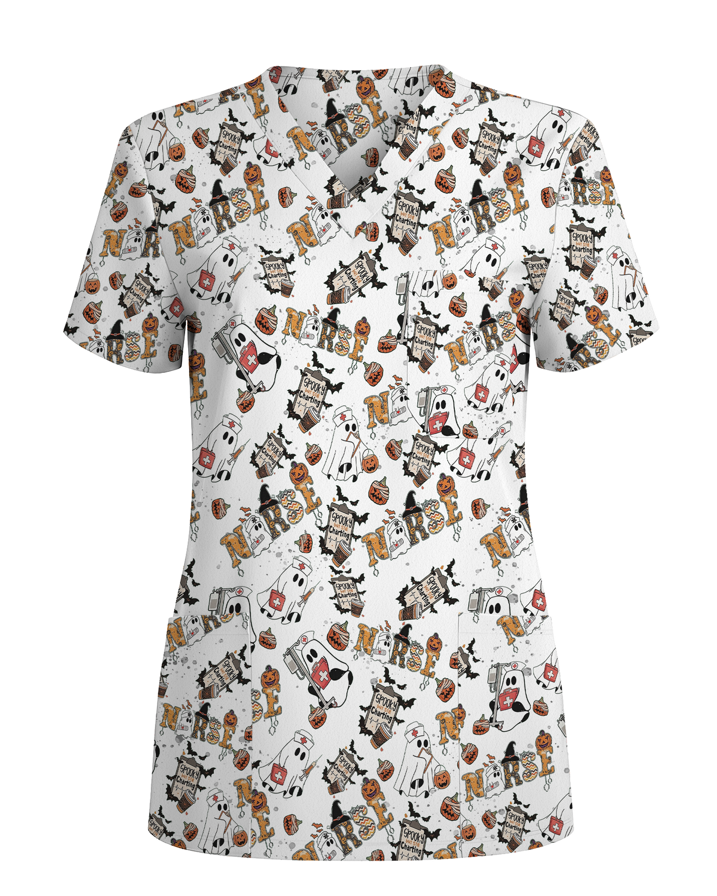 Funny Cute Halloween Ghost Medical Scrub Top