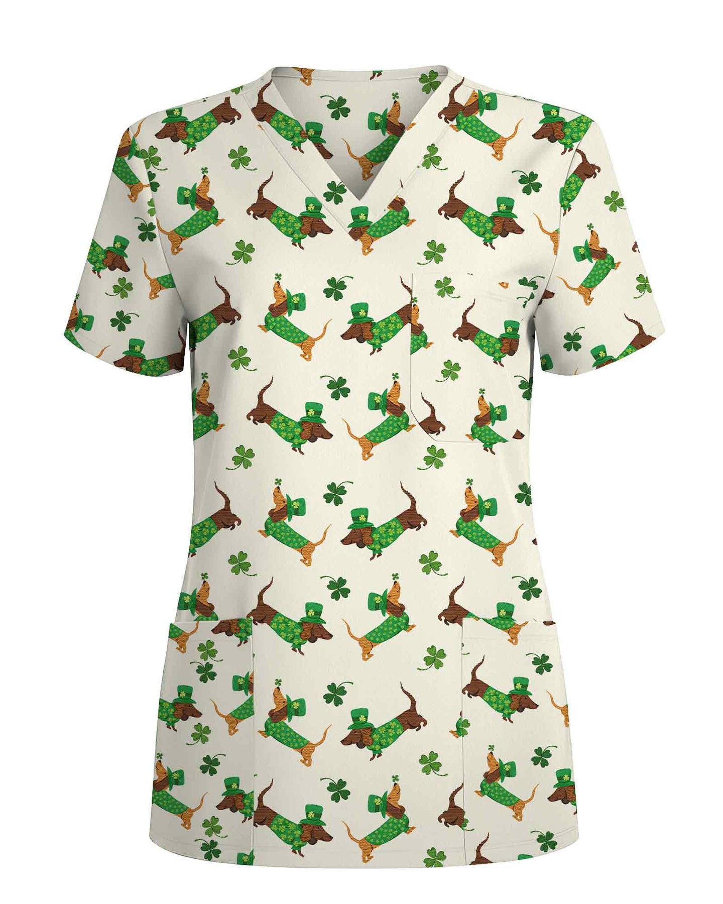 St. Patrick's Day Dachshund Dog Medical Scrub Top
