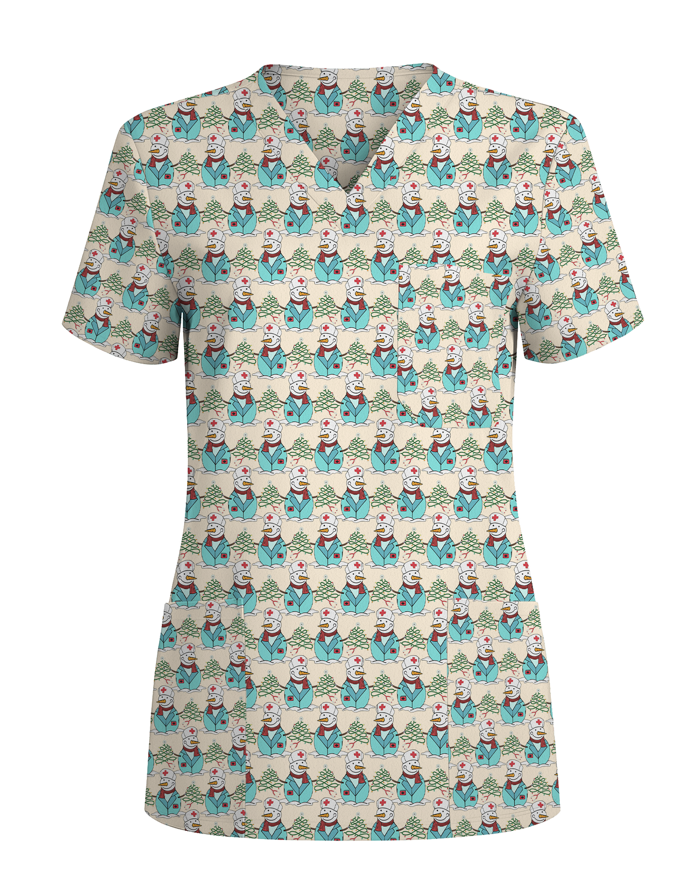 Cute Snowman Christmas Medical Nurse Scrub Top