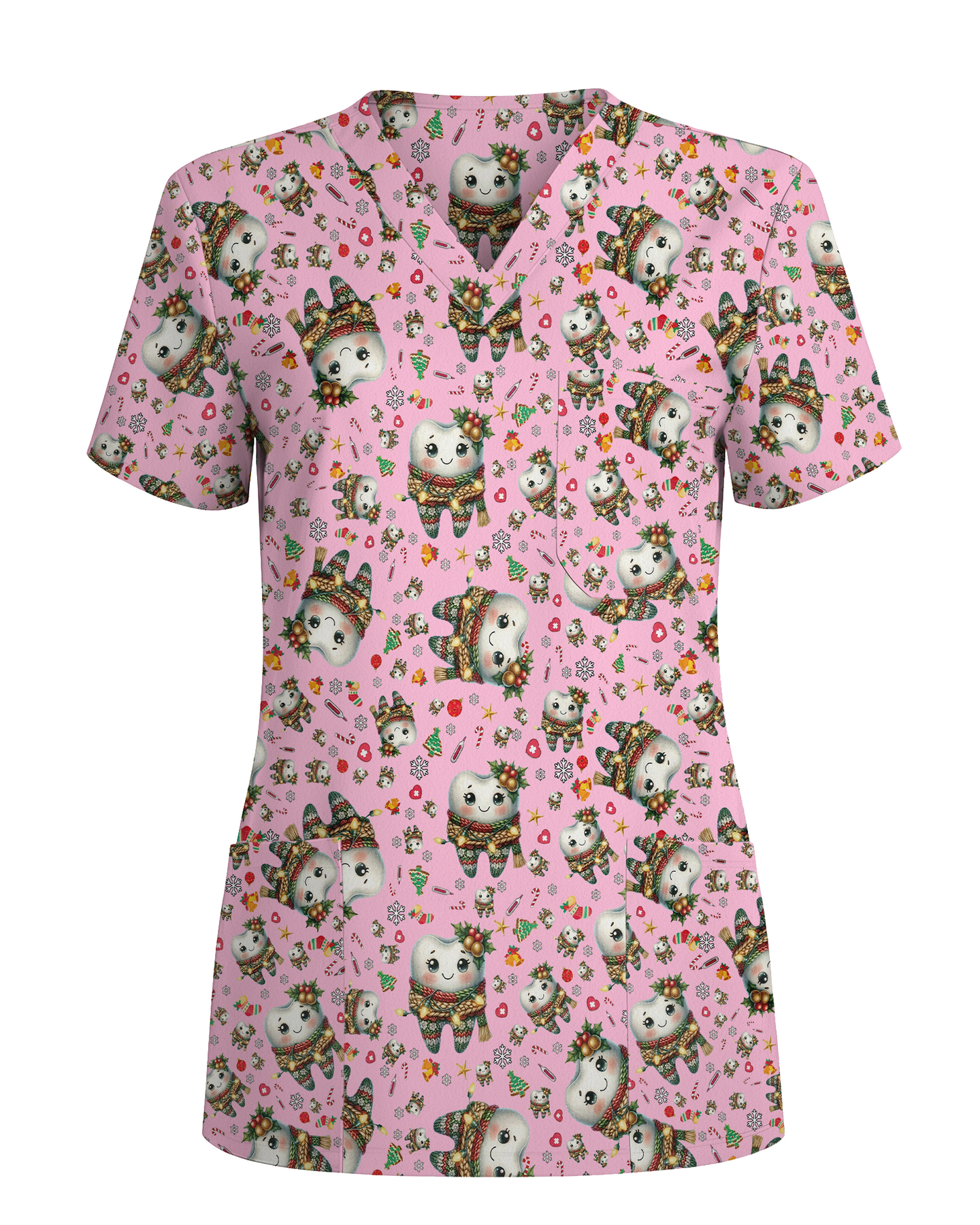 Cute Dental Christmas Scrub Top