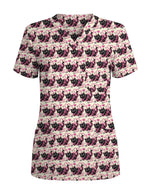 Black Cat Heart Stethoscope Medical Scrub Top