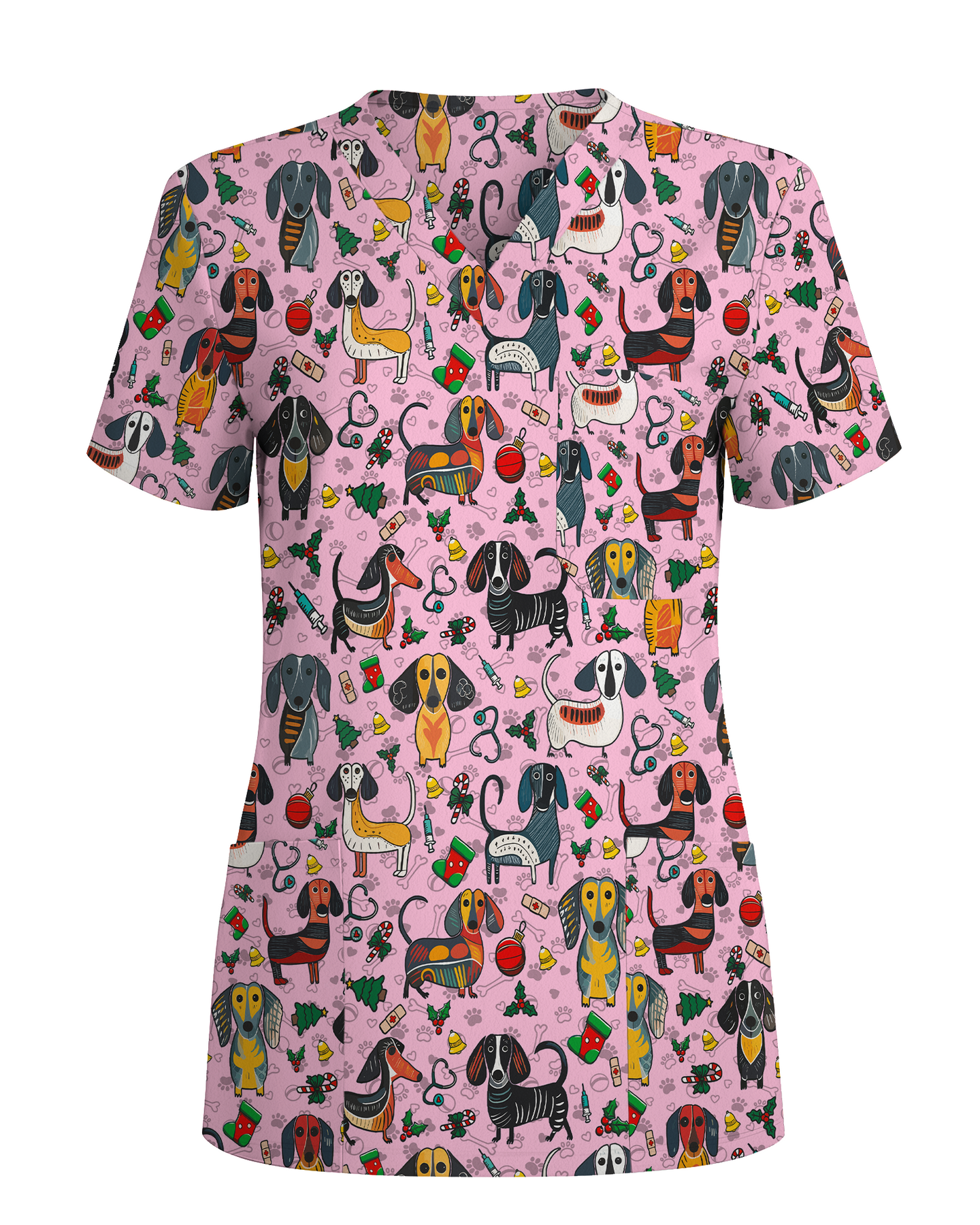 Dachshund Christmas Holiday Nursing Scrub Top