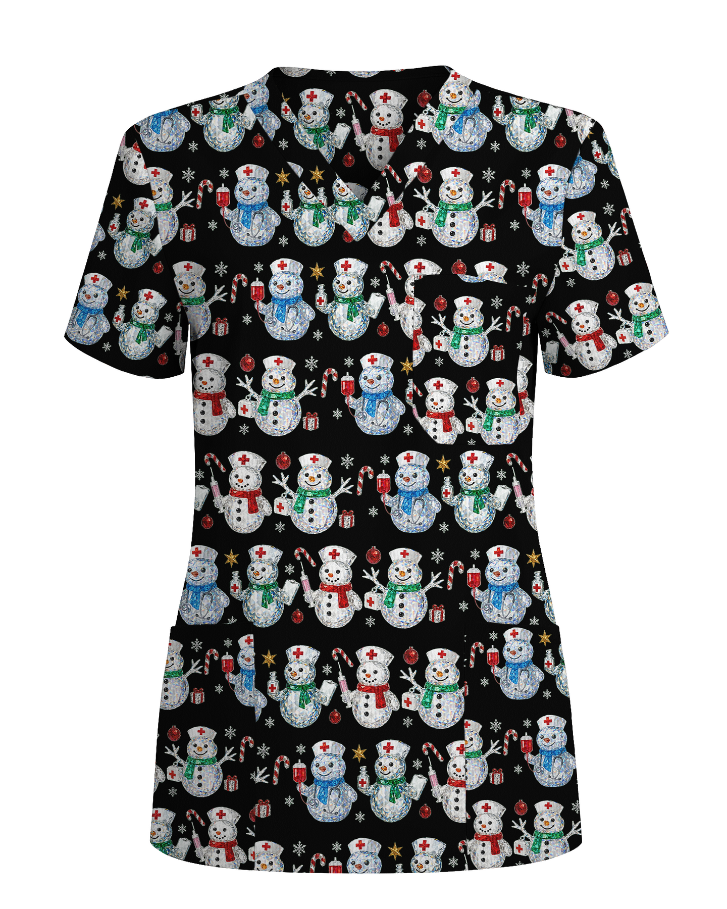 Funny Diamond Snowman Holiday Medical Scrub Top