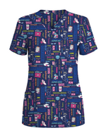 Navy Nurse Life Typography Doodle Cute Nurse Scrub Top