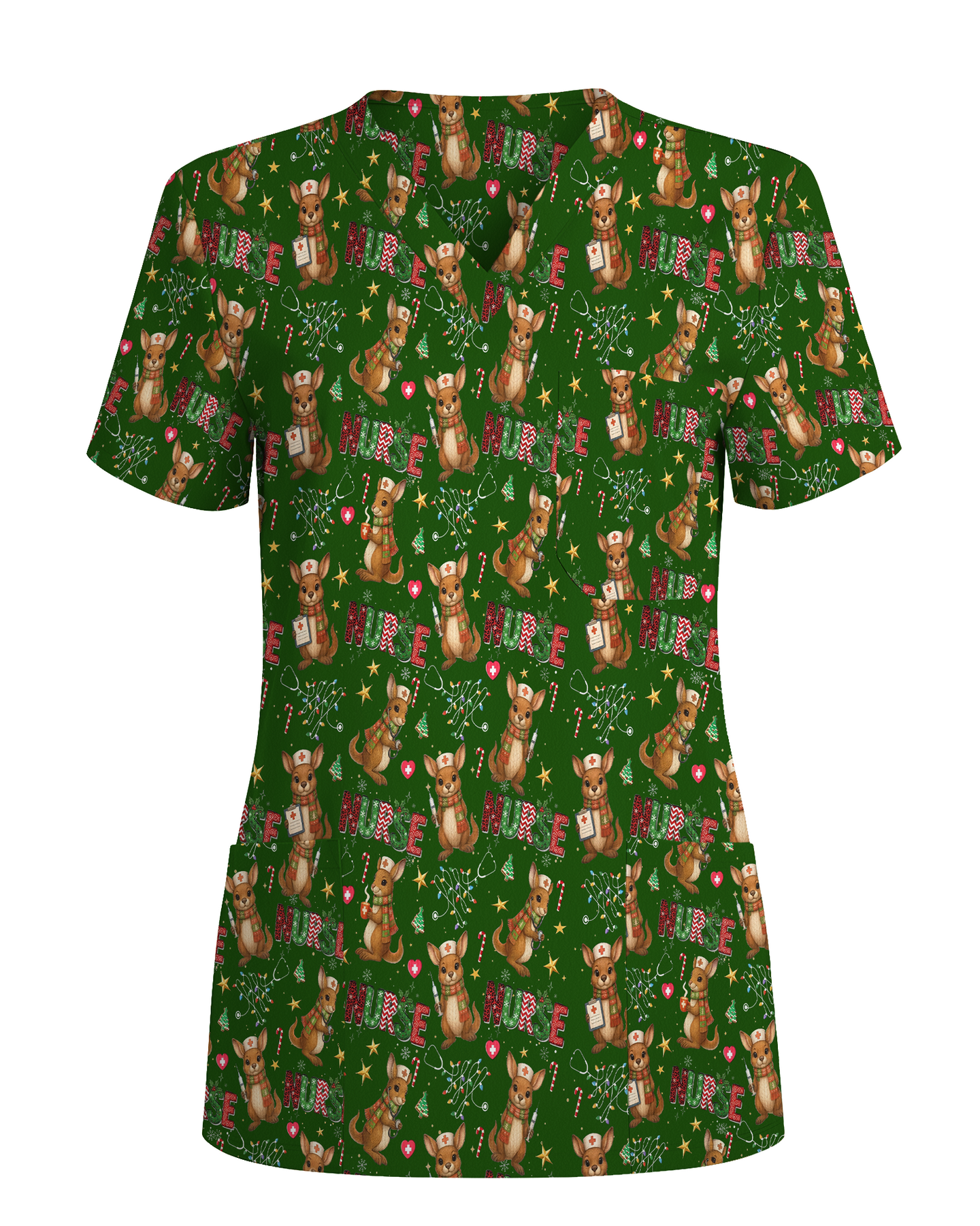 Cute Xmas Kangaroo Medical Scrub Top