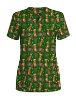 Cute Xmas Kangaroo Medical Scrub Top