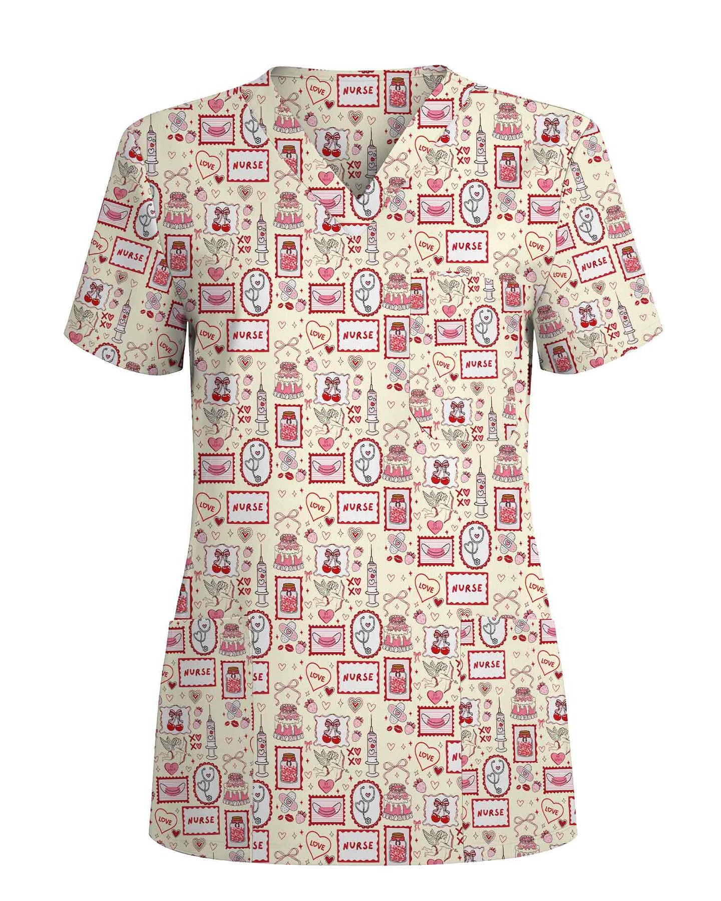 Vintage Nurse Valentine Heart Medical Scrub Top