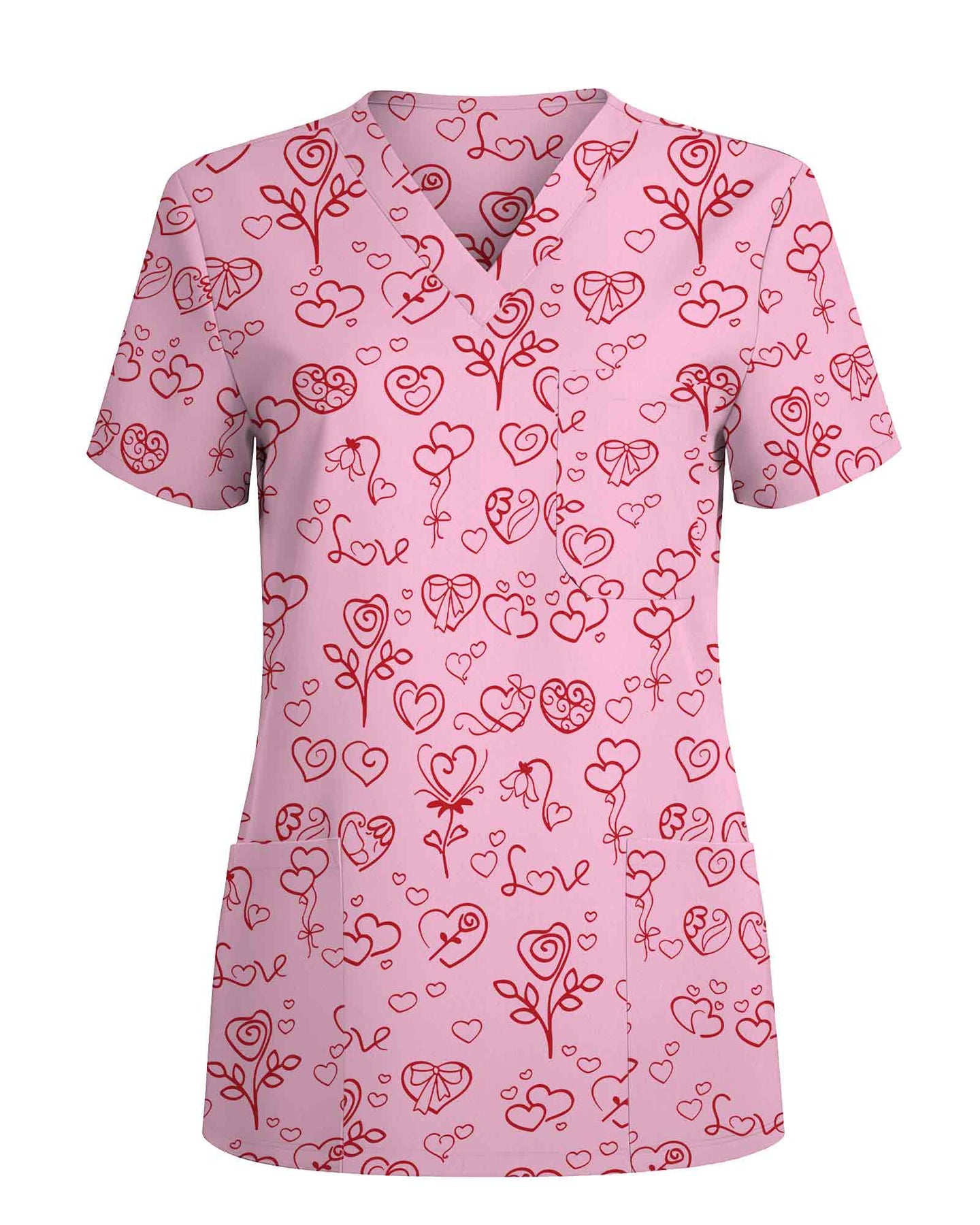 Romantic Rose and Hearts Valentine Scrub Top